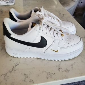 Women's Nike Air Force 1 Low White Gold Black Size 8.5 Sneakers Casual Shoes